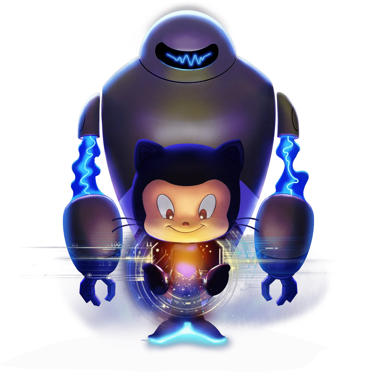 Hubot and Mona, holding a font file